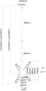 Neomounts FPMA-C340BLACK Ceiling Mount 32"-55" | Adjustable Pole 106–156 cm Ceiling Mount Bracket NeoMounts