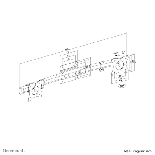 NeoMounts FPMA-CB100BLACK Dual Crossbar Wall Mount Bracket NeoMounts