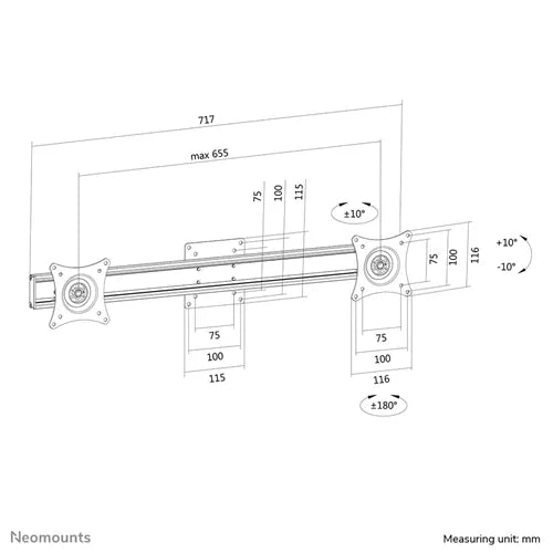 NeoMounts FPMA-CB200BLACK Dual Crossbar Wall Mount Bracket NeoMounts