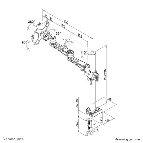 NeoMounts 10"-30" Single Monitor Arm Desk Mount | FPMA-D935 Monitor Arm Desk Mount NeoMounts