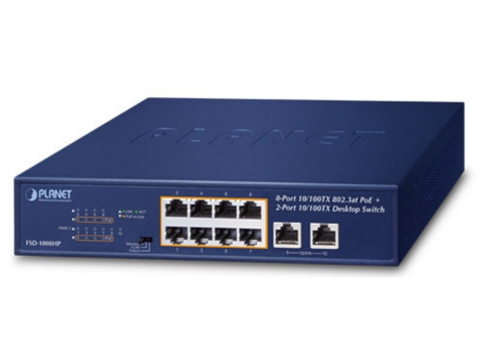 Planet 8-Port 10/100TX 802.3at PoE + 2-Port 10/100TX Desktop Switch Network Switch Planet