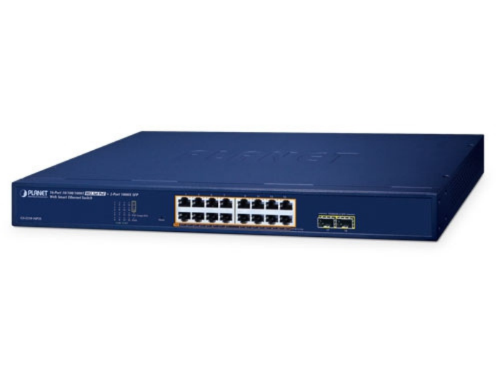 Planet 16-Port 10/100/1000T 802.3at PoE + 2-Port 1000X SFP Web Smart Ethernet Switch Network Switch Planet