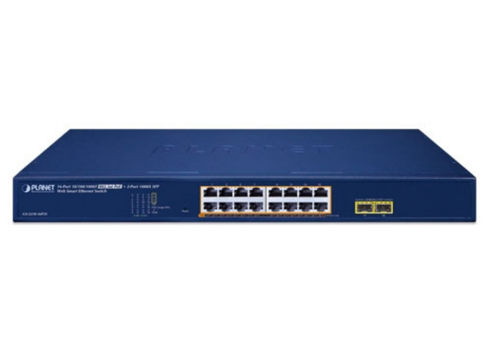 Planet 16-Port 10/100/1000T 802.3at PoE + 2-Port 1000X SFP Web Smart Ethernet Switch Network Switch Planet