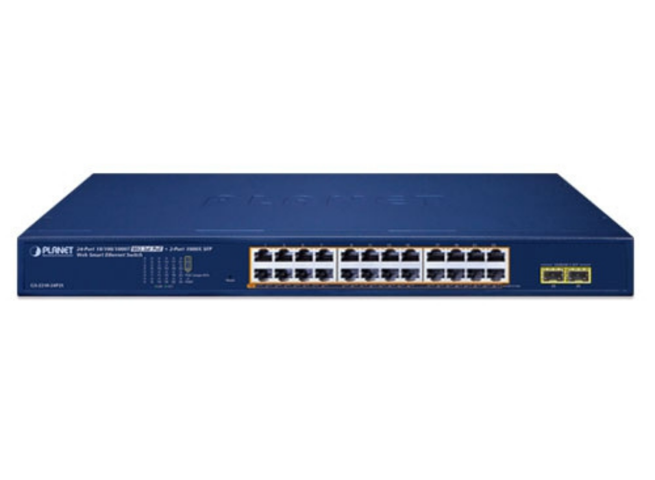 Planet 24-Port 10/100/1000T 802.3at PoE + 2-Port 1000X SFP Web Smart Ethernet Switch Planet Network Switches Planet