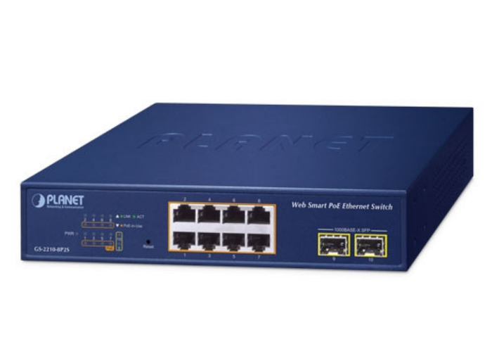Planet 8-Port 10/100/1000T 802.3at PoE + 2-Port 1000X SFP Web Smart Ethernet Switch Network Switch Planet