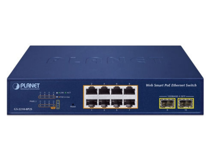 Planet 8-Port 10/100/1000T 802.3at PoE + 2-Port 1000X SFP Web Smart Ethernet Switch Network Switch Planet