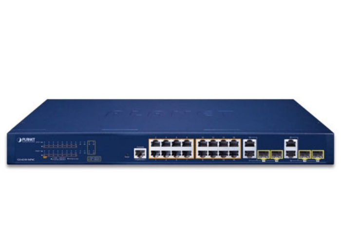 Planet 16-Port 10/100/1000T 802.3at PoE + 4-Port Gigabit TP/SFP Combo Managed Switch | GS-4210-16P4C Network Switch Planet