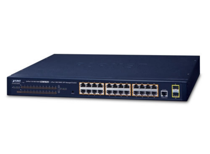 Planet 24-Port 10/100/1000T 802.3at PoE + 2-Port 100/1000X SFP Managed Switch | GS-4210-24P2S Network Switch Planet