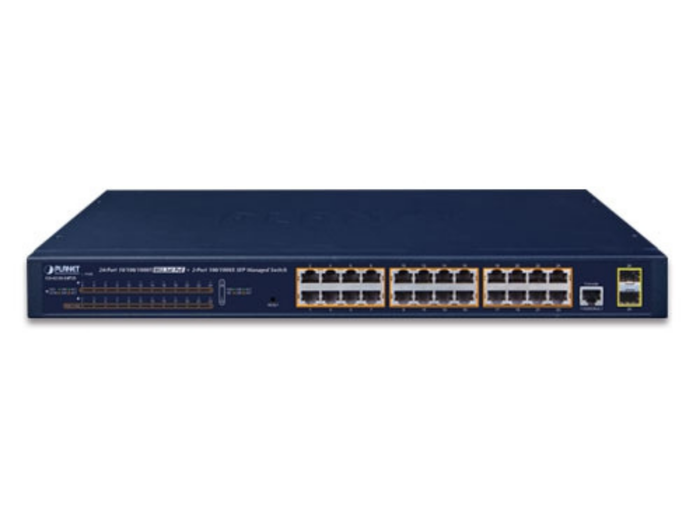 Planet 24-Port 10/100/1000T 802.3at PoE + 2-Port 100/1000X SFP Managed Switch | GS-4210-24P2S Network Switch Planet