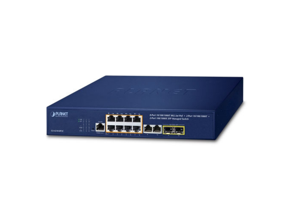 Planet 8-Port 10/100/1000T 802.3at PoE + 2-Port 10/100/1000T+ 2-Port 100/1000X SFP Managed Switch | GS-4210-8P2C