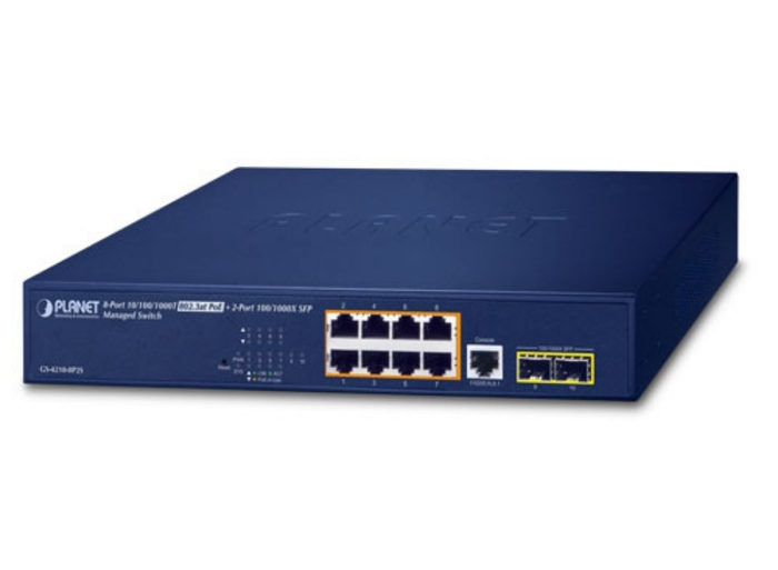 Planet 8-Port 10/100/1000T 802.3at PoE + 2-Port 100/1000X SFP Managed Switch | GS-4210-8P2S Network Switch Planet