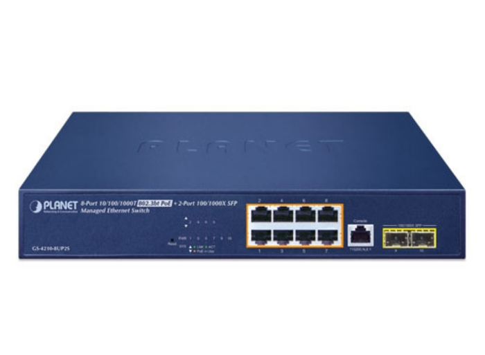 Planet 8-Port 10/100/1000T 802.3bt PoE + 2-Port 100/1000X SFP Managed Ethernet Switch Network Switch Planet