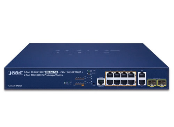 Planet L2+ 8-Port 10/100/1000T 802.3at PoE + 2-Port 10/100/1000T + 2-Port 100/1000X SFP Managed Switch Network Switch Planet