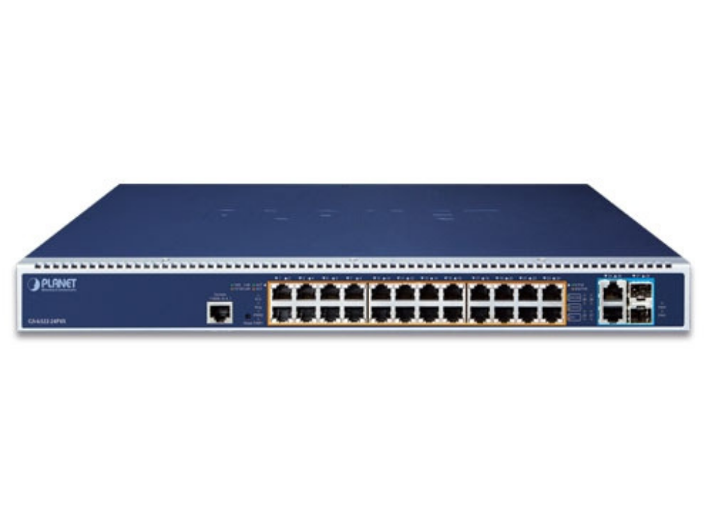 Planet L3 24-Port 10/100/1000T 802.3bt PoE + 2-Port 10GBASE-T + 2-Port 10G SFP+ Managed Switch with Dual Modular Power Supply Slots Network Switch Planet