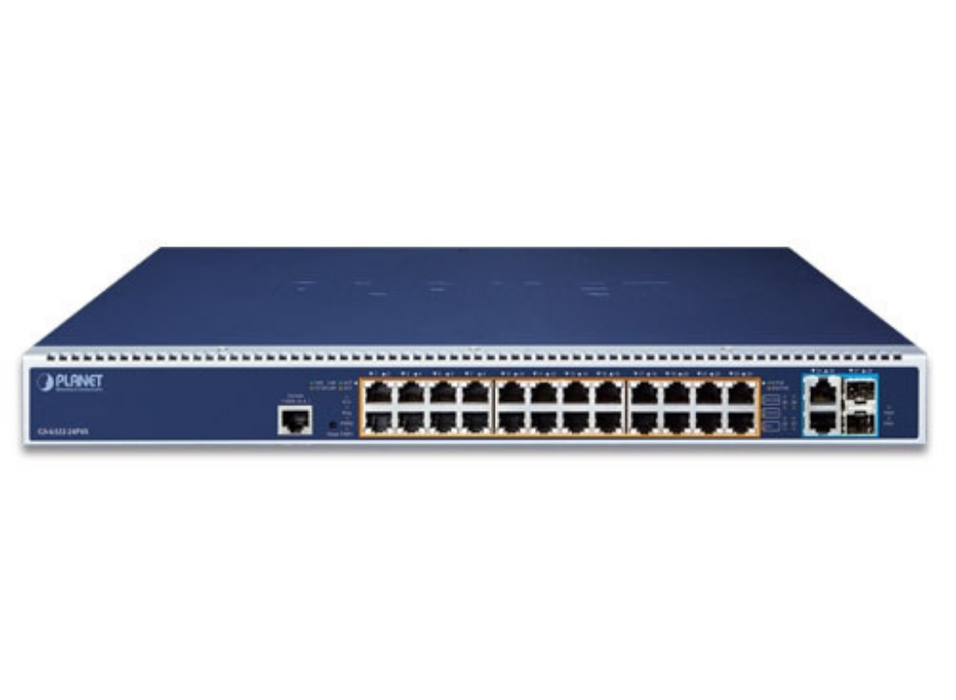 Planet L3 24-Port 10/100/1000T 802.3bt PoE + 2-Port 10GBASE-T + 2-Port 10G SFP+ Managed Switch with Dual Modular Power Supply Slots Planet Network Switches Planet