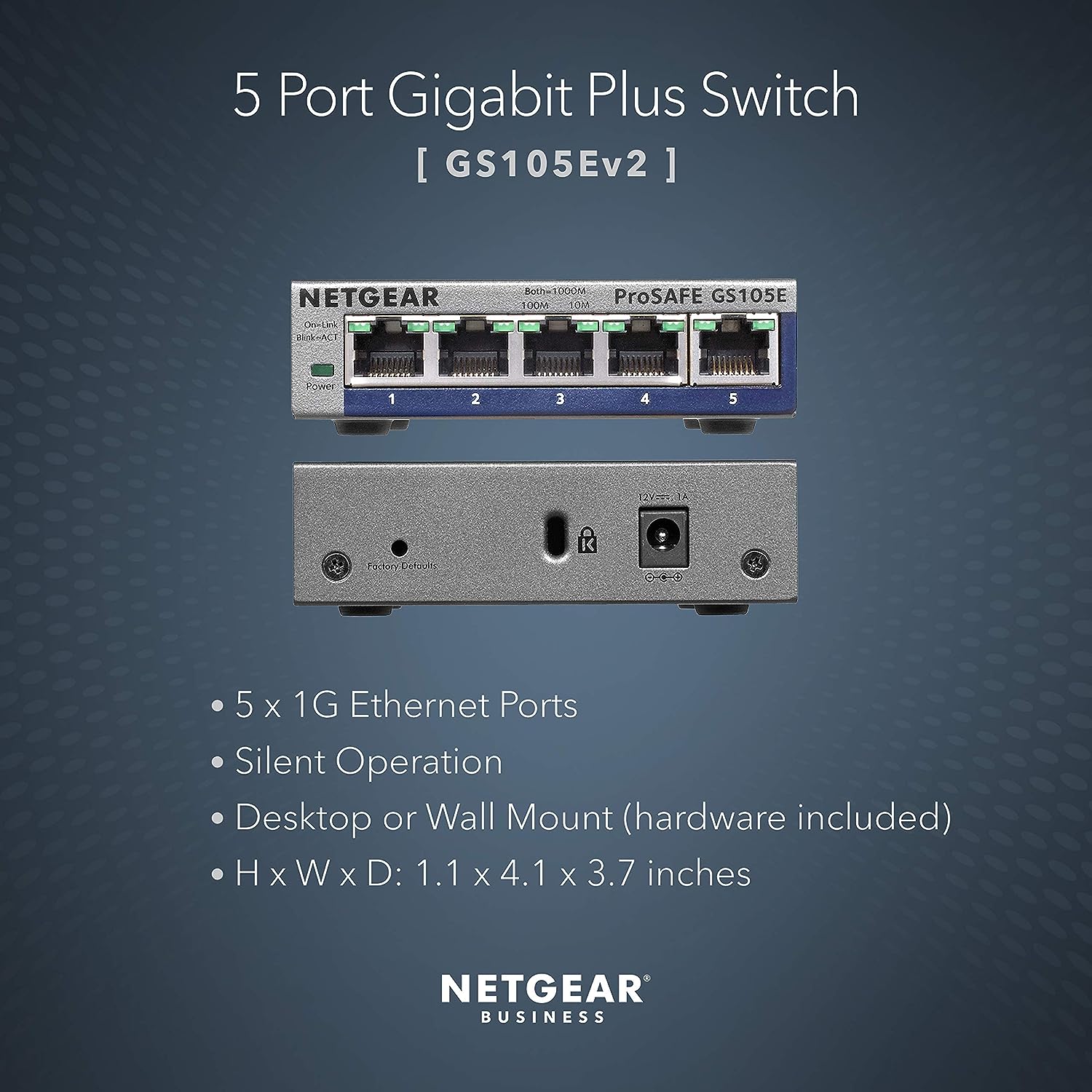 Netgear ProSafe Plus GS105E-200UKS 5 Port L2/L3 Managed Non-POE Network Switch Network Switch Netgear