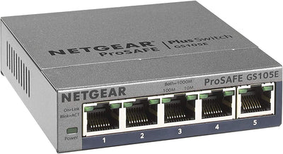 Netgear ProSafe Plus GS105E-200UKS 5 Port L2/L3 Managed Non-POE Network Switch Netgear Switches Netgear