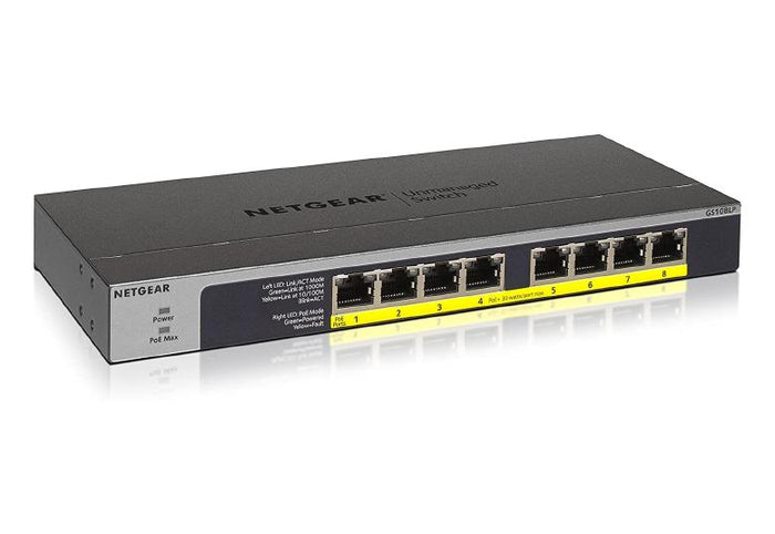 Netgear GS108LP-100EUS 8-Port Gigabit Ethernet PoE+ Unmanaged Switch Network Switch Netgear