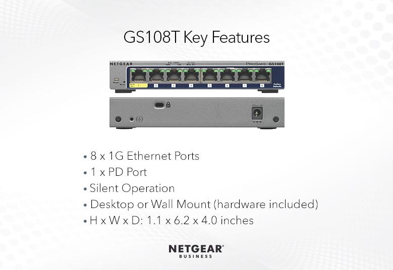 Netgear GS108T-300UKS 8-Port Gigabit Ethernet Smart Switch with Cloud Management Network Switch Netgear