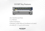 Netgear GS108T-300UKS 8-Port Gigabit Ethernet Smart Switch with Cloud Management Network Switch Netgear