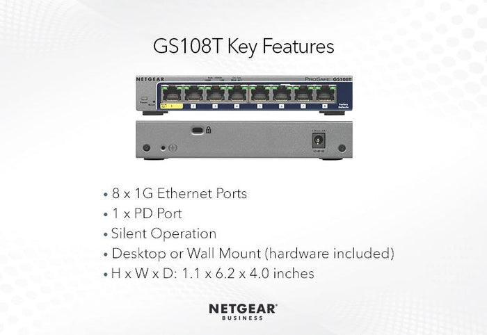 Netgear GS108T-300UKS 8-Port Gigabit Ethernet Smart Switch with Cloud Management Network Switch Netgear