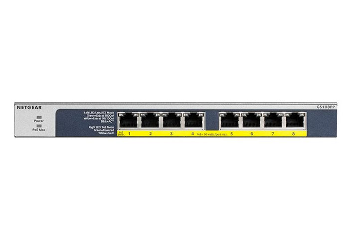 Netgear GS108PP-100EUS 8-Port Gigabit Ethernet High-power PoE+ Unmanaged Switch with FlexPoE (123W) Network Switch Netgear