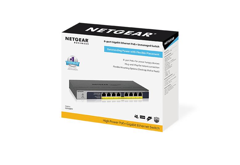 Netgear GS108PP-100EUS 8-Port Gigabit Ethernet High-power PoE+ Unmanaged Switch with FlexPoE (123W) Network Switch Netgear