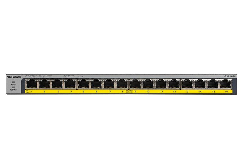 Netgear GS116PP-100EUS 16-Port Gigabit Ethernet High-Power Unmanaged PoE+ Switch with FlexPoE (183W)