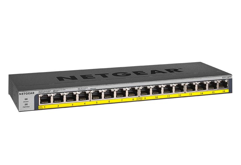 Netgear GS116PP-100EUS 16-Port Gigabit Ethernet High-Power Unmanaged PoE+ Switch with FlexPoE (183W)