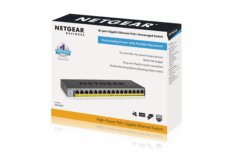 Netgear GS116PP-100EUS 16-Port Gigabit Ethernet High-Power Unmanaged PoE+ Switch Network Switch Netgear