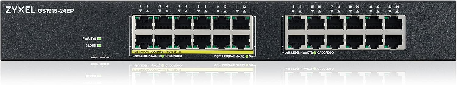 Zyxel L2 Gigabit Ethernet 12 Port PoE Managed Switch | GS1915-24EP-GB0101F Network Switch Zyxel