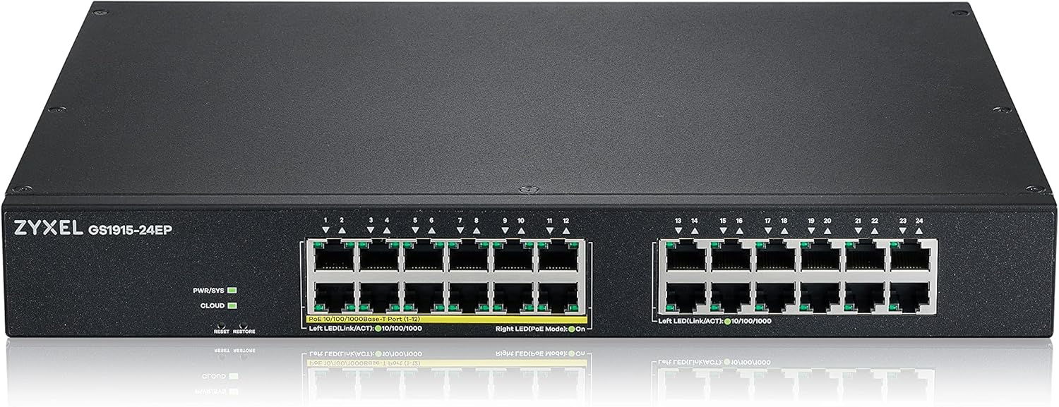 Zyxel L2 Gigabit Ethernet 12 Port PoE Managed Switch | GS1915-24EP-GB0101F Network Switch Zyxel