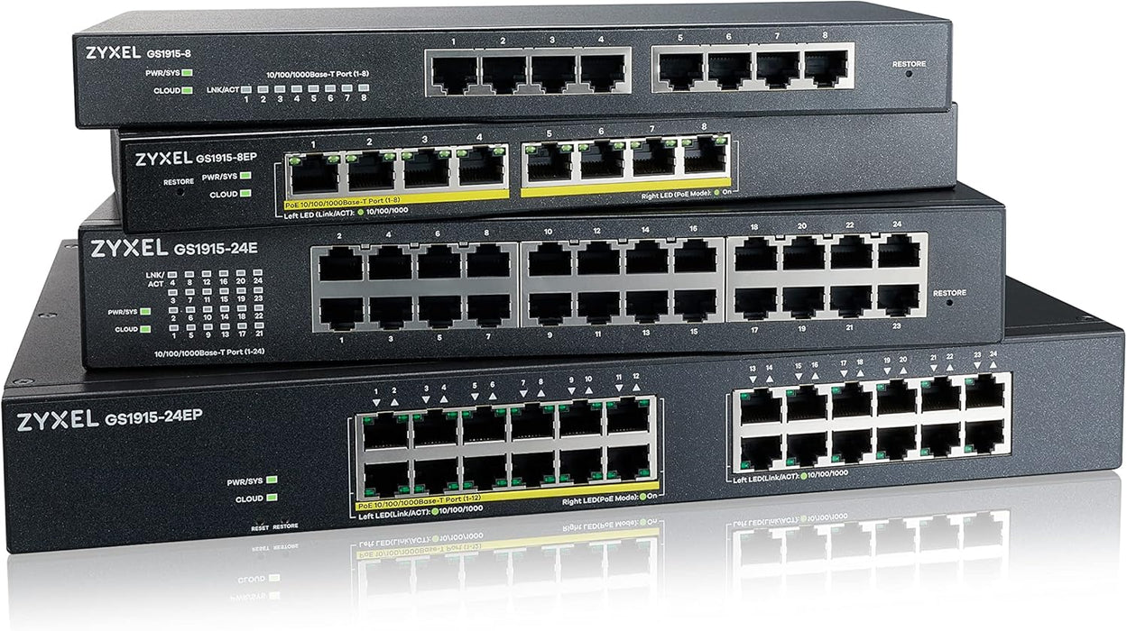 Zyxel L2 Gigabit Ethernet 12 Port PoE Managed Switch | GS1915-24EP-GB0101F