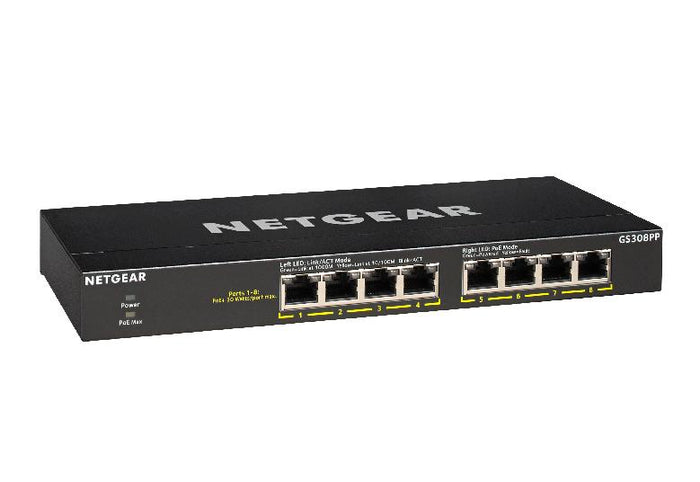 Netgear GS308PP-100EUS 8-Port Gigabit Ethernet SOHO PoE+ Unmanaged Switch (83W) Network Switch Netgear