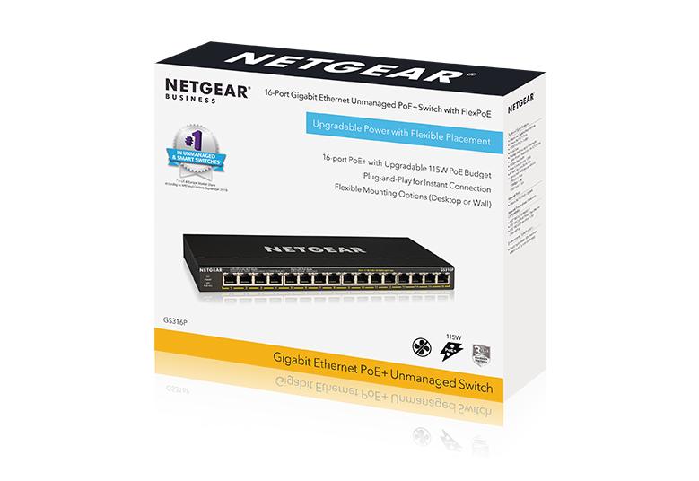 Netgear GS316P-100EUS 16-Port Gigabit Ethernet Unmanaged PoE+ Switch with FlexPoE (115W)