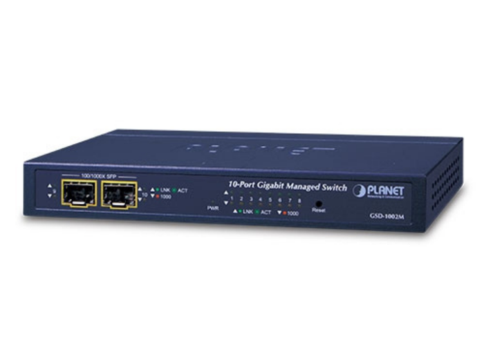 Planet 8-Port 10/100/1000Mbps + 2-Port 100/1000X SFP Managed Desktop Switch Network Switch Planet