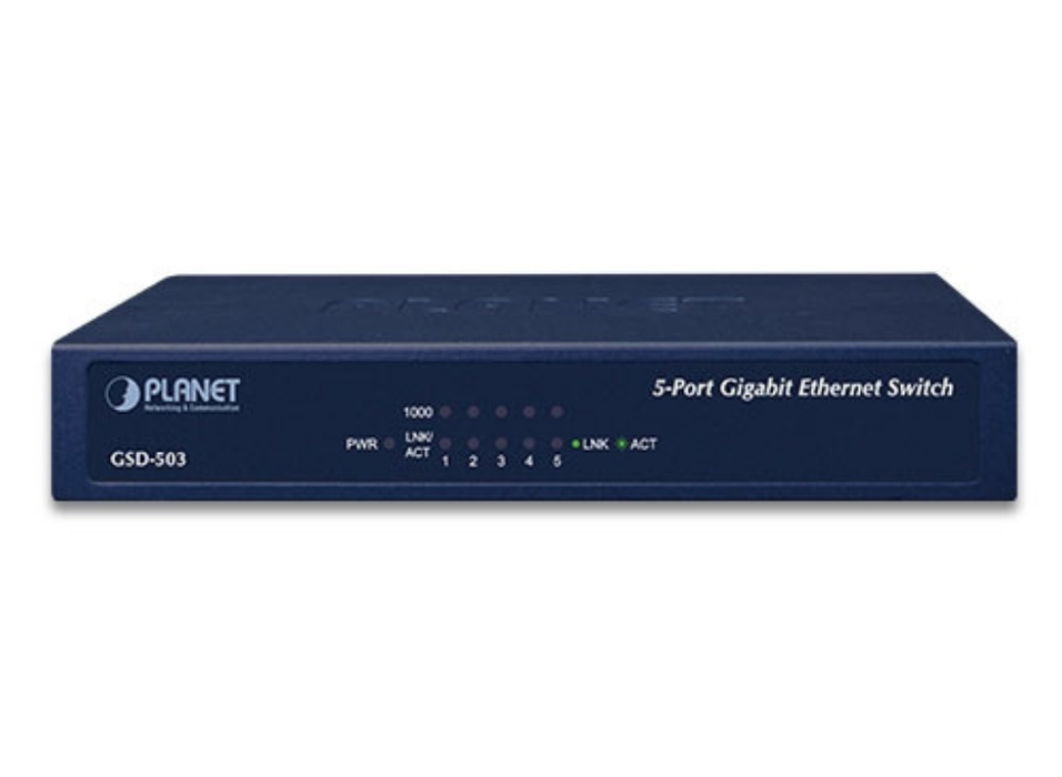 Planet 5-Port 10/100/1000BASE-T Gigabit Ethernet Switch | GSD-503