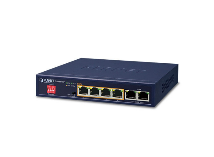 Planet 4-Port 10/100/1000T 802.3at PoE + 2-Port 10/100/1000T Desktop Switch | GSD-604HP Network Switch Planet
