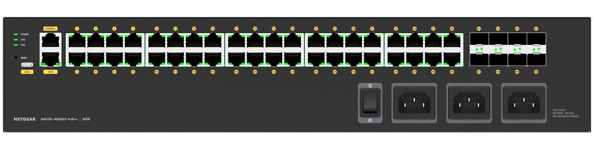 NETGEAR M4250-40G8XF-PoE++ 48-Port Managed Switch 40xPoE++ 2880W 8x10G SFP+ Network Switches Netgear