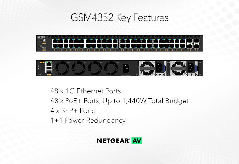 Netgear GSM4352-100NES 48x1G PoE+ (236W base, up to 1,440W) and 4xSFP+ Managed Switch Network Switch Netgear