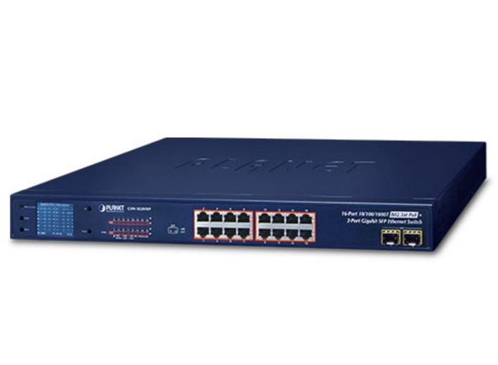 Planet 16-Port 10/100/1000T 802.3at PoE + 2-Port Gigabit SFP Ethernet Switch with LCD PoE Monitor | GSW-1820VHP Network Switch Planet