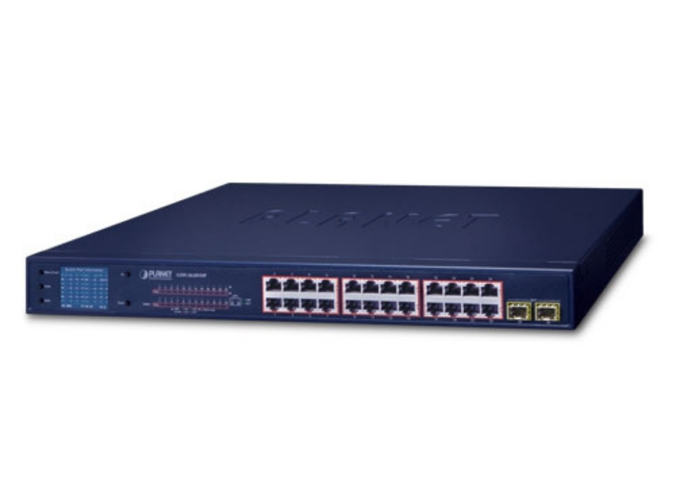 Planet 24-Port 10/100/1000T 802.3at PoE + 2-Port Gigabit SFP Ethernet Switch | GSW-2620VHP