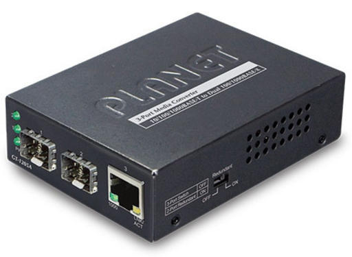 Planet 10/100/1000BASE-T to Dual 100/1000BASE-X SFP Media Converter | GT-1205A Planet Network Media Converters Planet