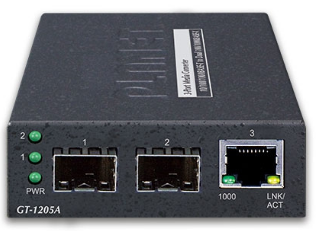 Planet 10/100/1000BASE-T to Dual 100/1000BASE-X SFP Media Converter | GT-1205A Adapter / Converter Planet