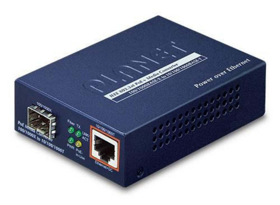 Planet Gigabit PoE+ Media Converter with SFP Fiber Port, 30W Output | GTP-805A-UK Planet Network Media Converters Planet