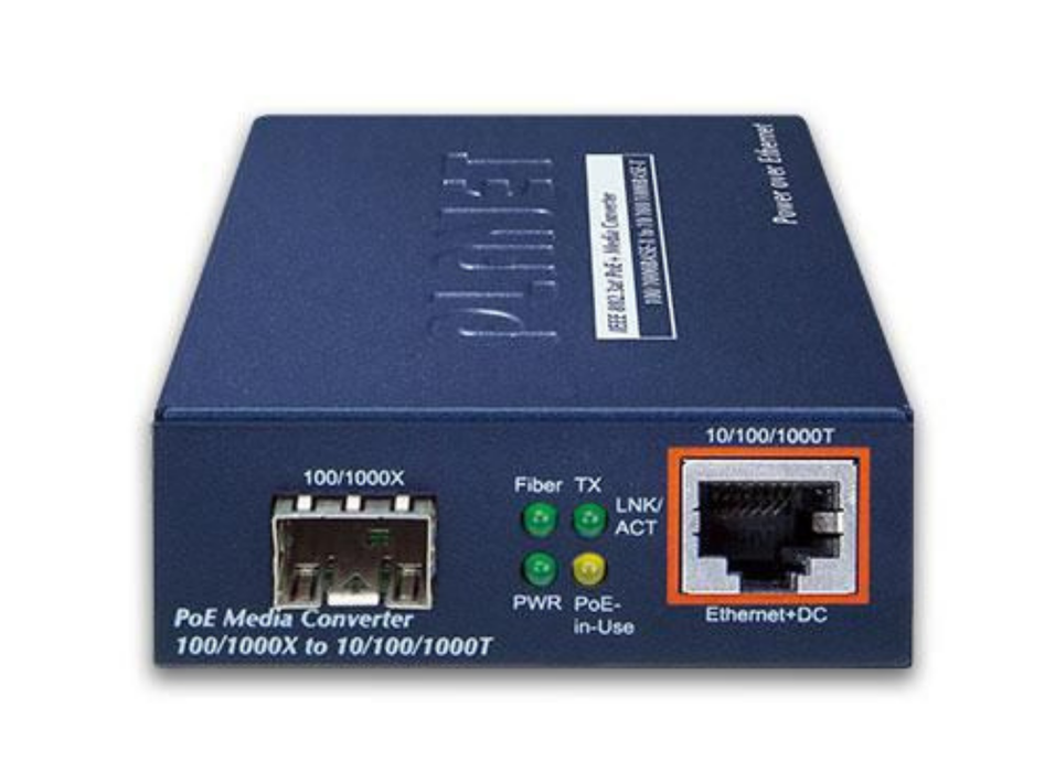 Planet Gigabit PoE+ Media Converter with SFP Fiber Port, 30W Output | GTP-805A-UK Planet Network Media Converters Planet
