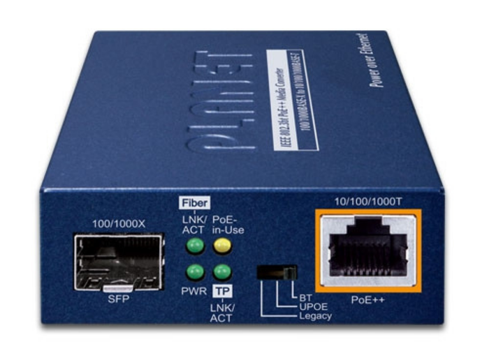 Planet 100/1000BASE-X SFP to 10/100/1000BASE-T 802.3bt PoE++ Media Converter (95 Watts) Adapter / Converter Planet