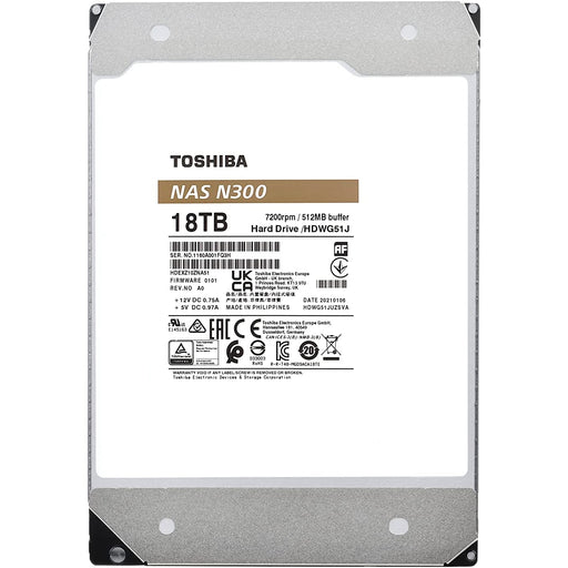 Toshiba N300 3.5" 18TB SATA III Internal Hard Drive - HDWG51JUZSVA