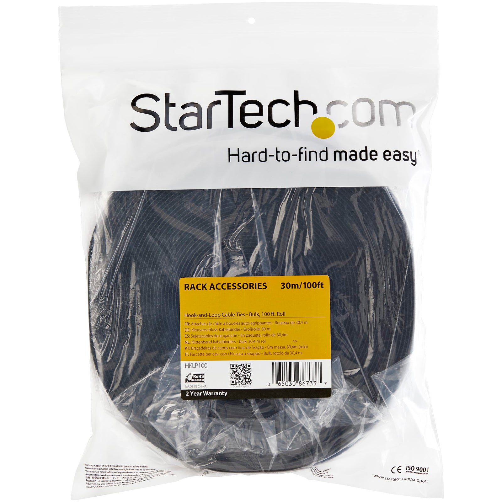 StarTech Hook-and-Loop Cable Management Tie 25 ft. Roll Black - HKLP25 Cable Accessory Startech