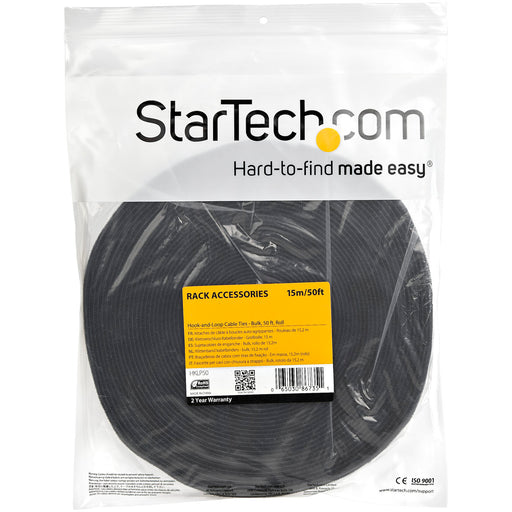 StarTech Hook-and-Loop Cable Management Tie 50 ft. Bulk Roll Black - HKLP50